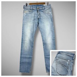 Diesel Jeans Mens 28x32 Blue Denim Iakop Regular Slim Tapered Stretch Light Wash